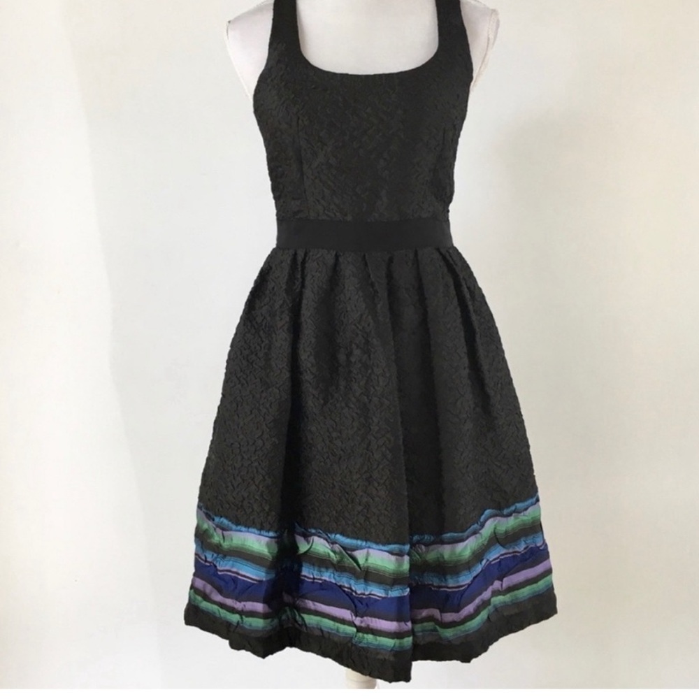 Proenza Schouler Black Textured Jacquard Striped Hem Sleeveless Dress